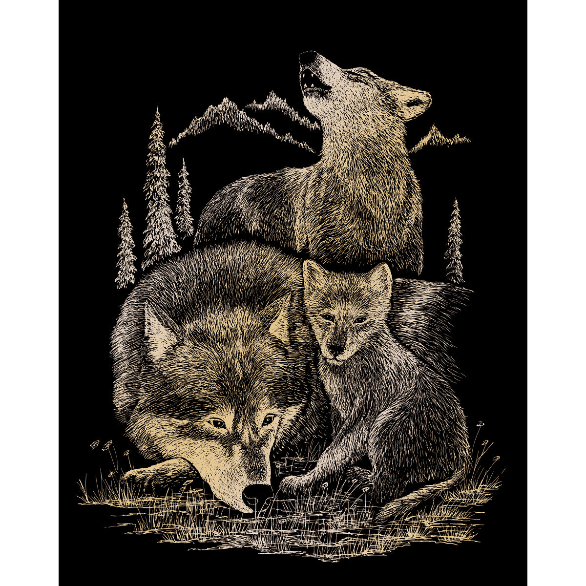 Gold Foil Engraving Art Kit 8"X10" Wolves