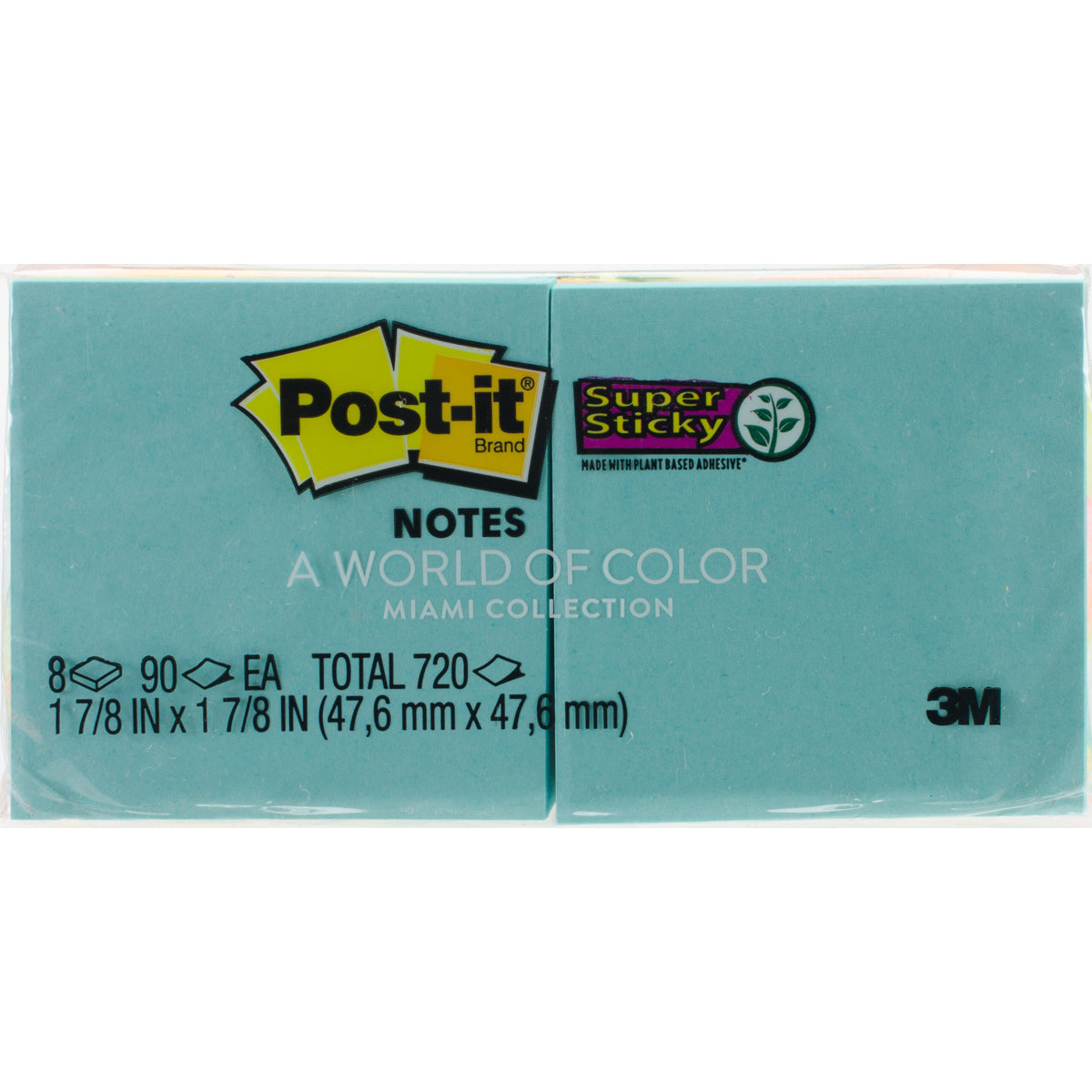 Post-it® Notes Super Sticky Pads in Miami Colors, 2 x 2, 90/Pad, 8 Pads/Pack