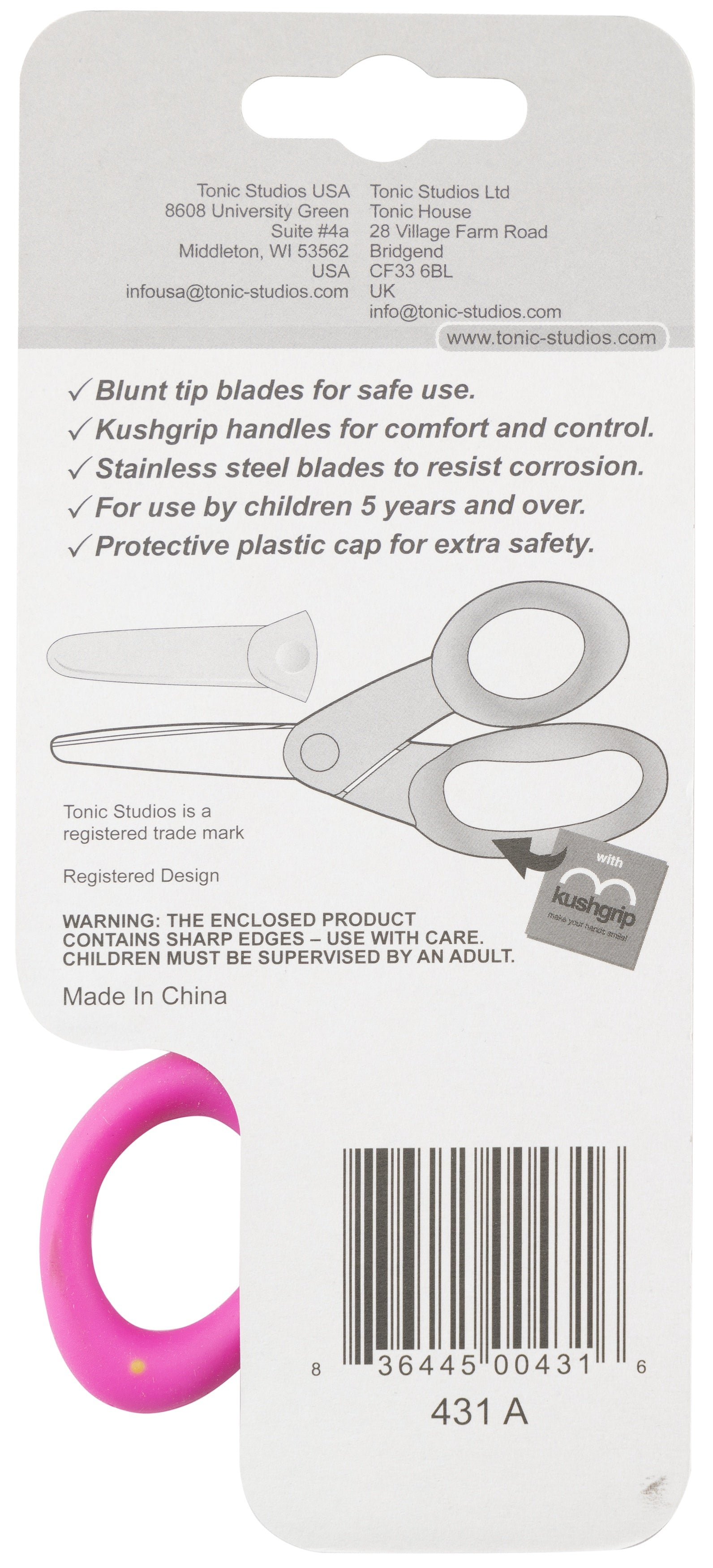 Tonic Kushgrip Kids' Blunt Tip Scissors 5"-Yellow & Pink