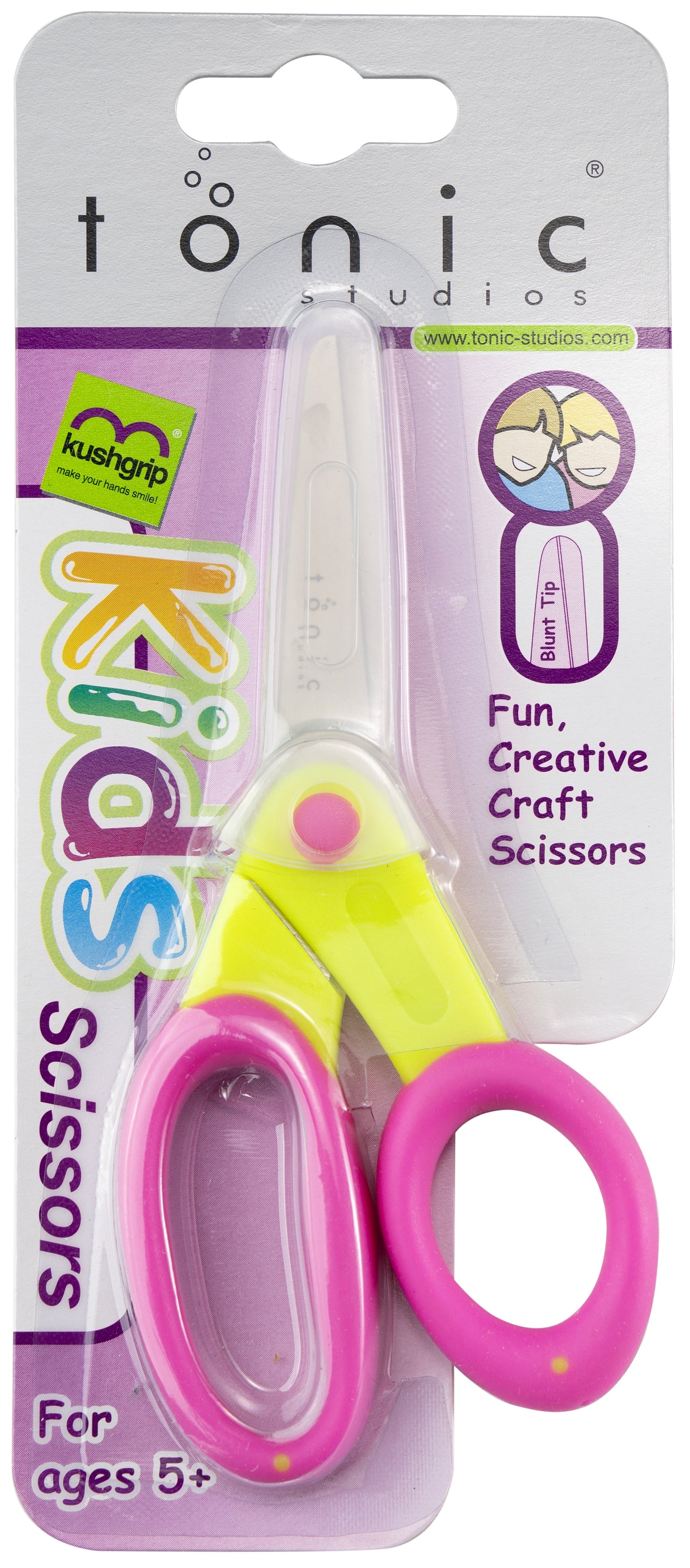 Tonic Kushgrip Kids' Blunt Tip Scissors 5"-Yellow & Pink