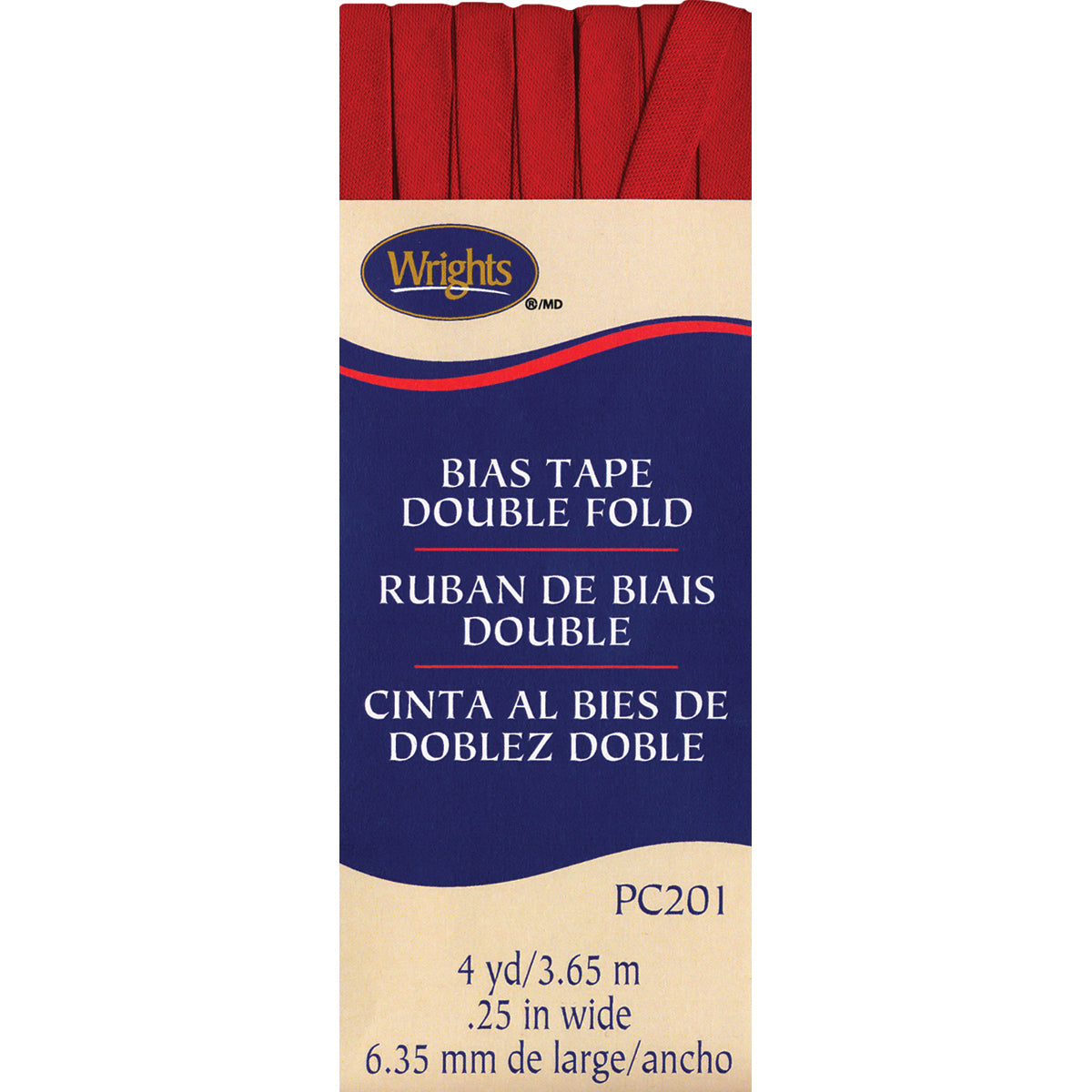 Double Fold Bias Tape 1/4"X4yd Red