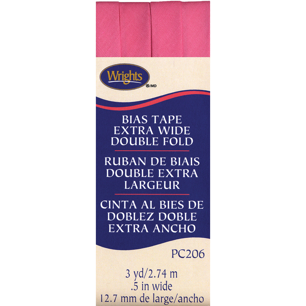 Double Fold Bias Tape 1/2"X3yd Hot Pink