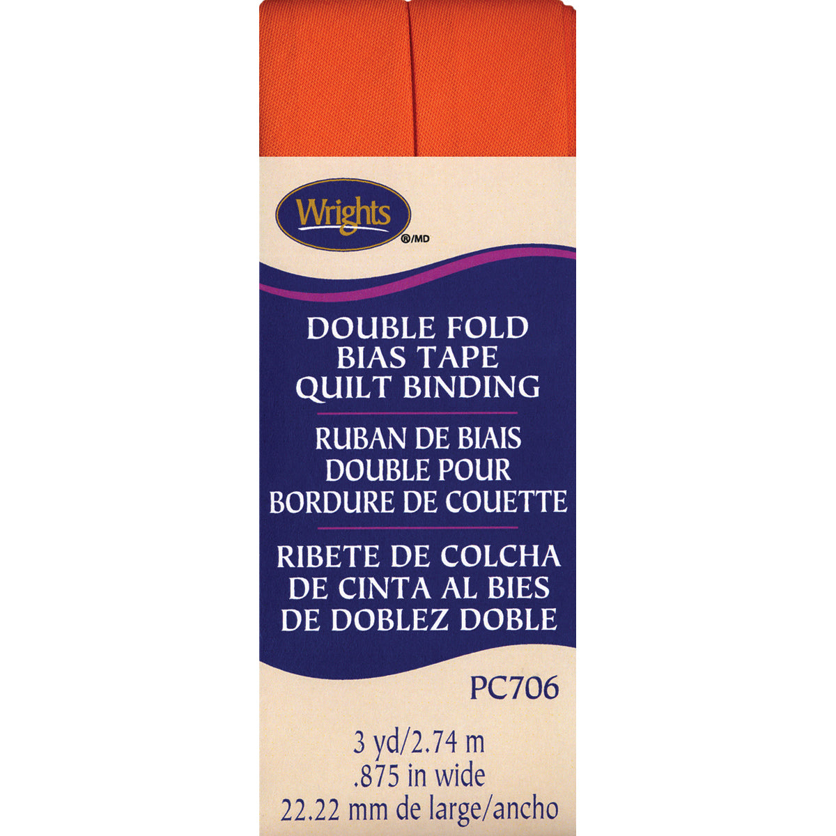 Double Fold Quilt Binding 7/8"X3yd Orange