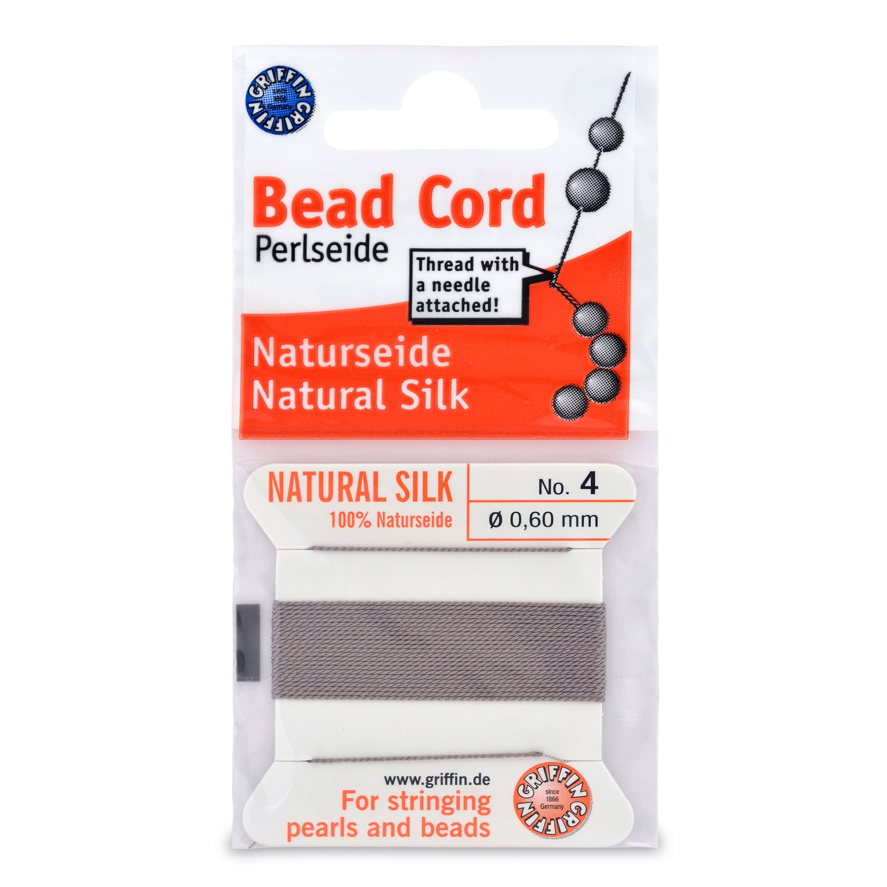 Natural Silk Bead Cord .6mmX2m Grey