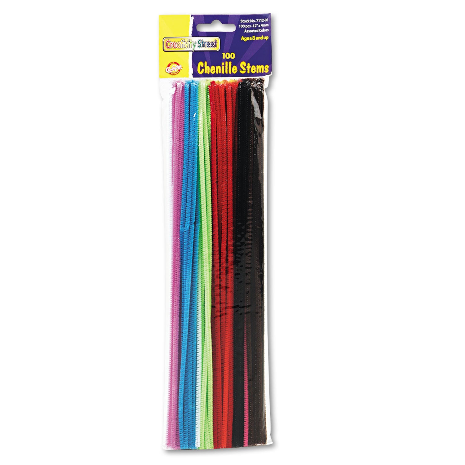 Chenille Kraft® Regular Stems, 12" x 4mm, Metal Wire, Polyester, Assorted, 100/Pack