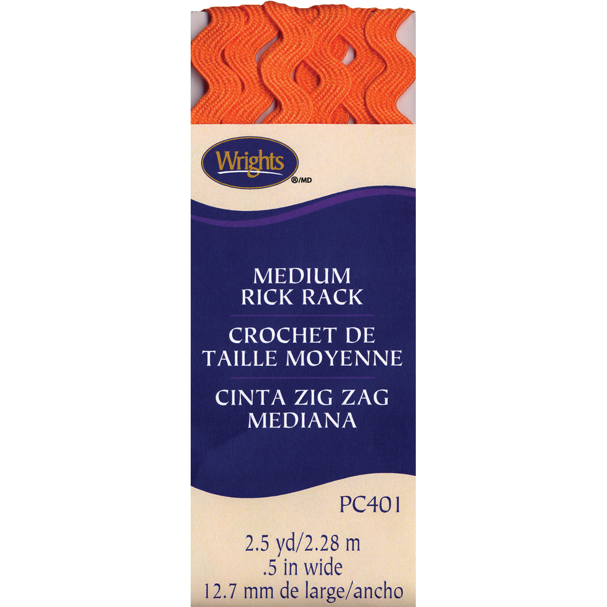 Medium Rickrack 1/2"X2-1/2yd Orange Peel