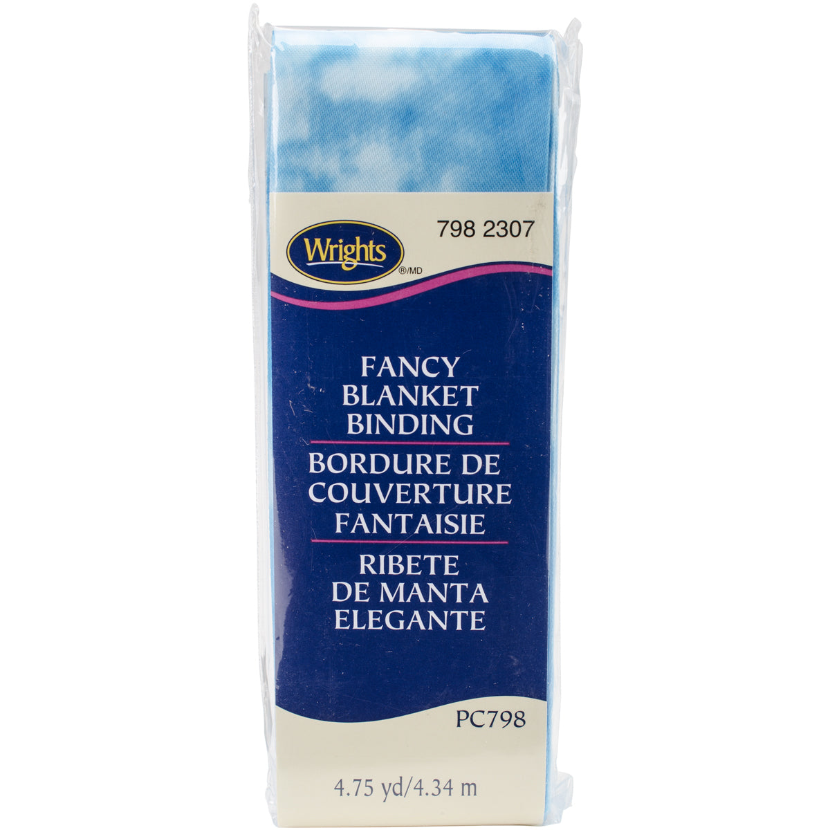 Single Fold Satin Fancy Blanket Binding 2"X4-3/4yd Tie-Dye Blue