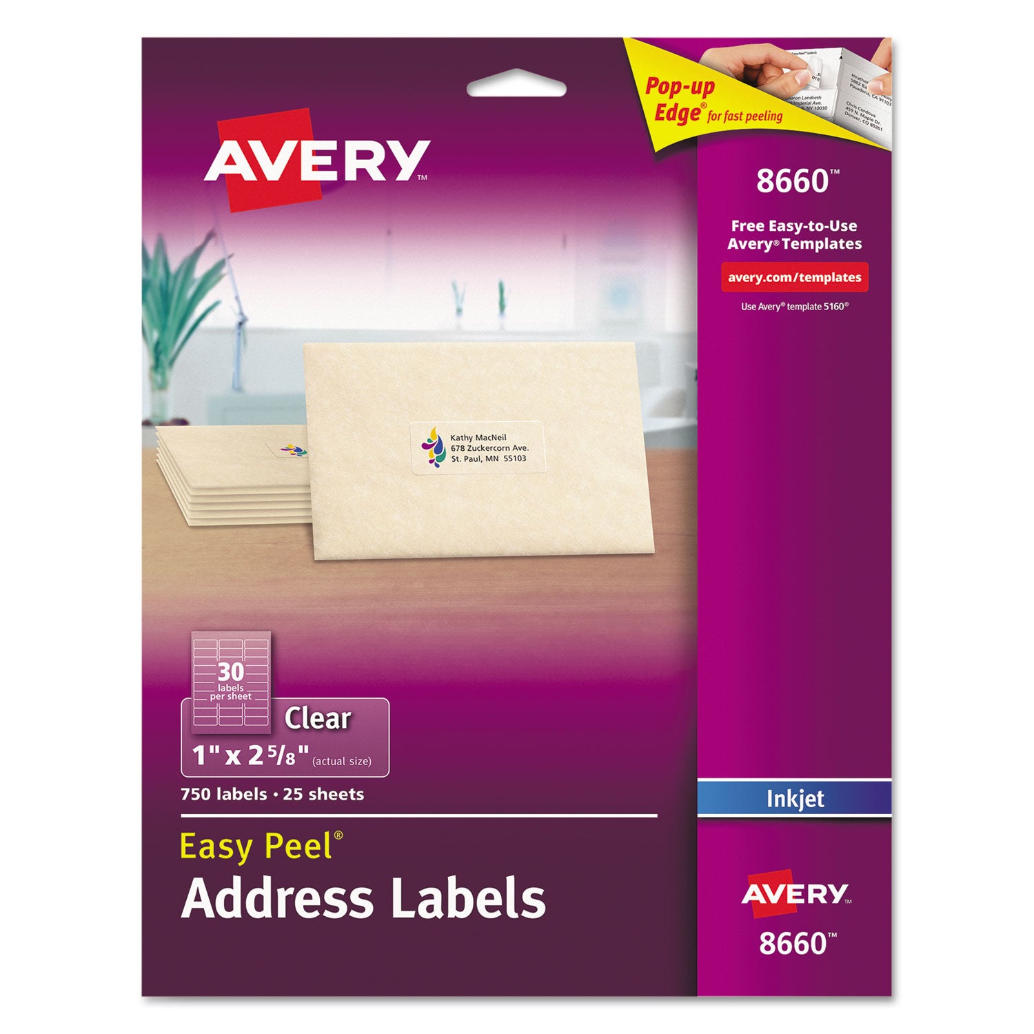 Avery® Clear Easy Peel Address Labels, 1 x 2 5/8, 750/Pack