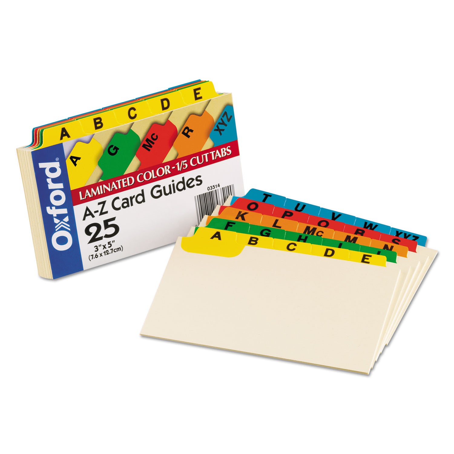 Oxford™ Laminated Index Card Guides, Alpha, 1/5 Tab, Manila, 3 x 5, 25/Set