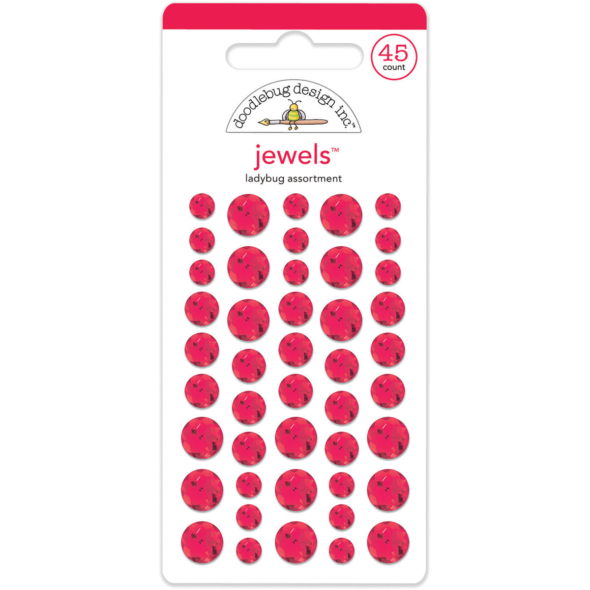 Doodlebug Adhesive Jewels 6mm, 8mm & 10mm 45/Pkg Ladybug