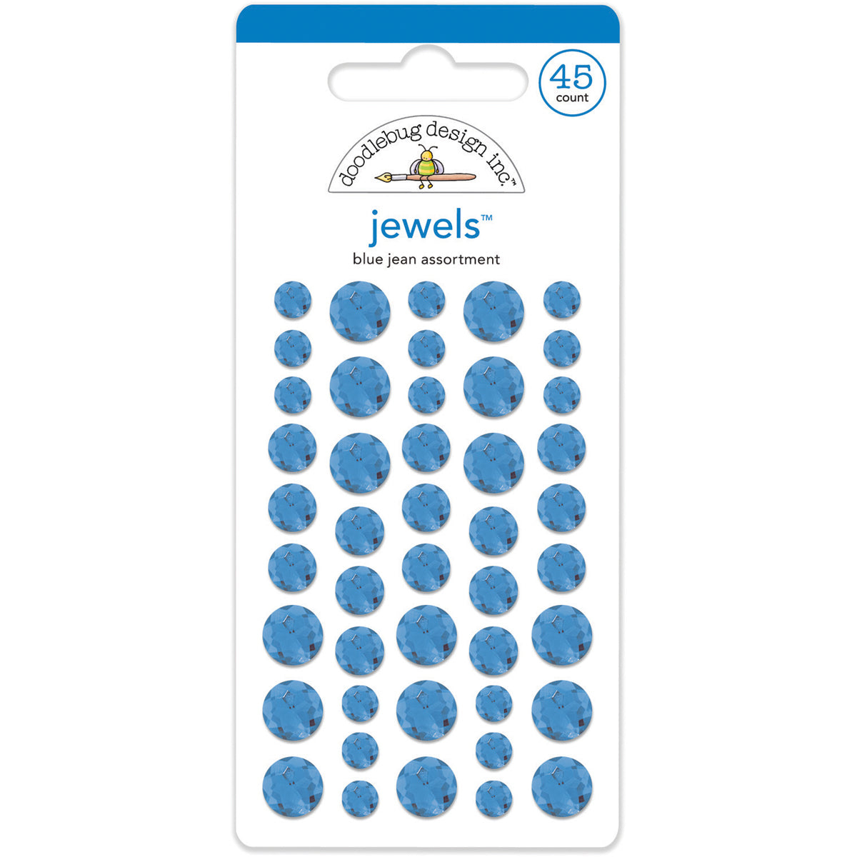 Doodlebug Adhesive Jewels 6mm, 8mm & 10mm 45/Pkg Blue Jean