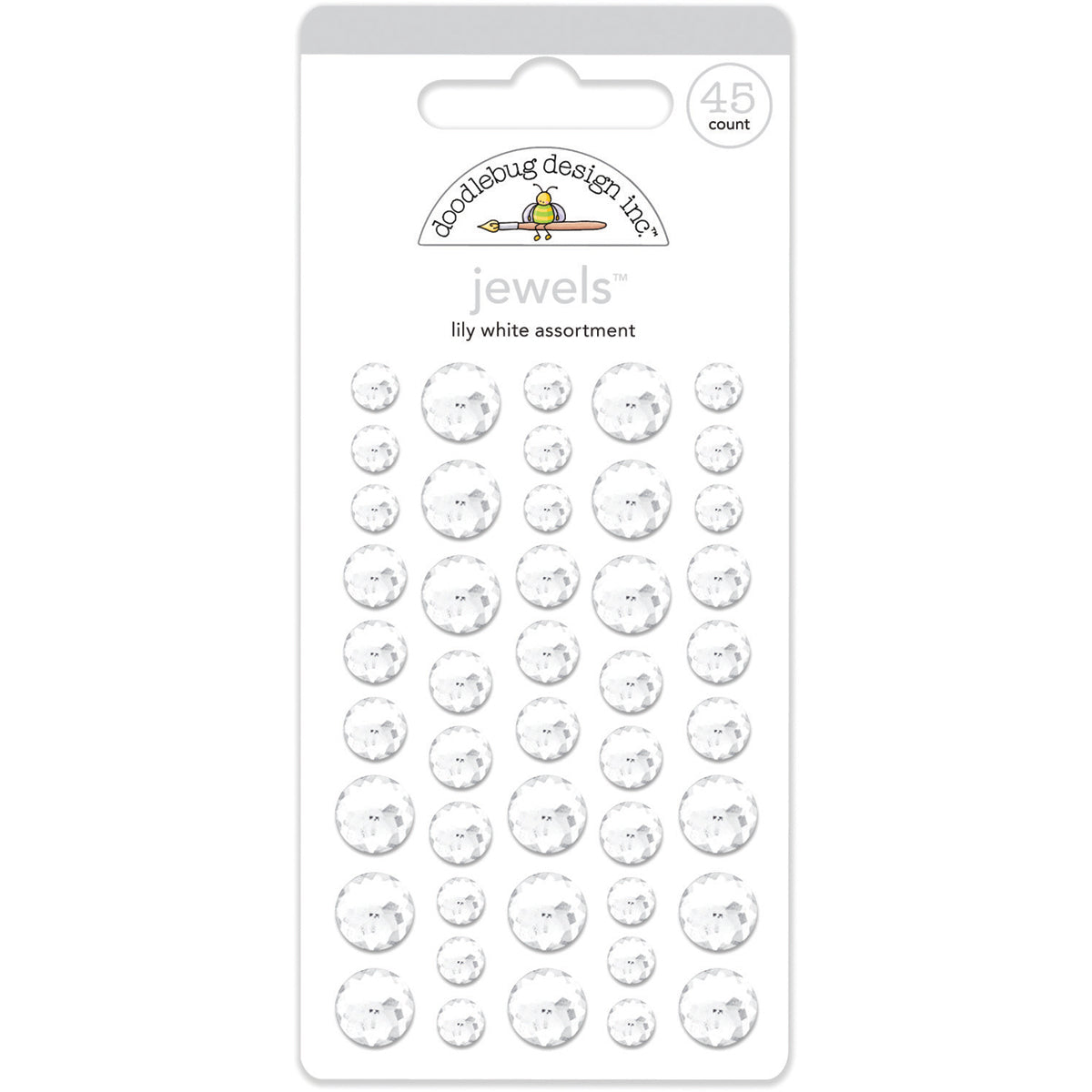 Doodlebug Adhesive Jewels 6mm, 8mm & 10mm 45/Pkg Lily White