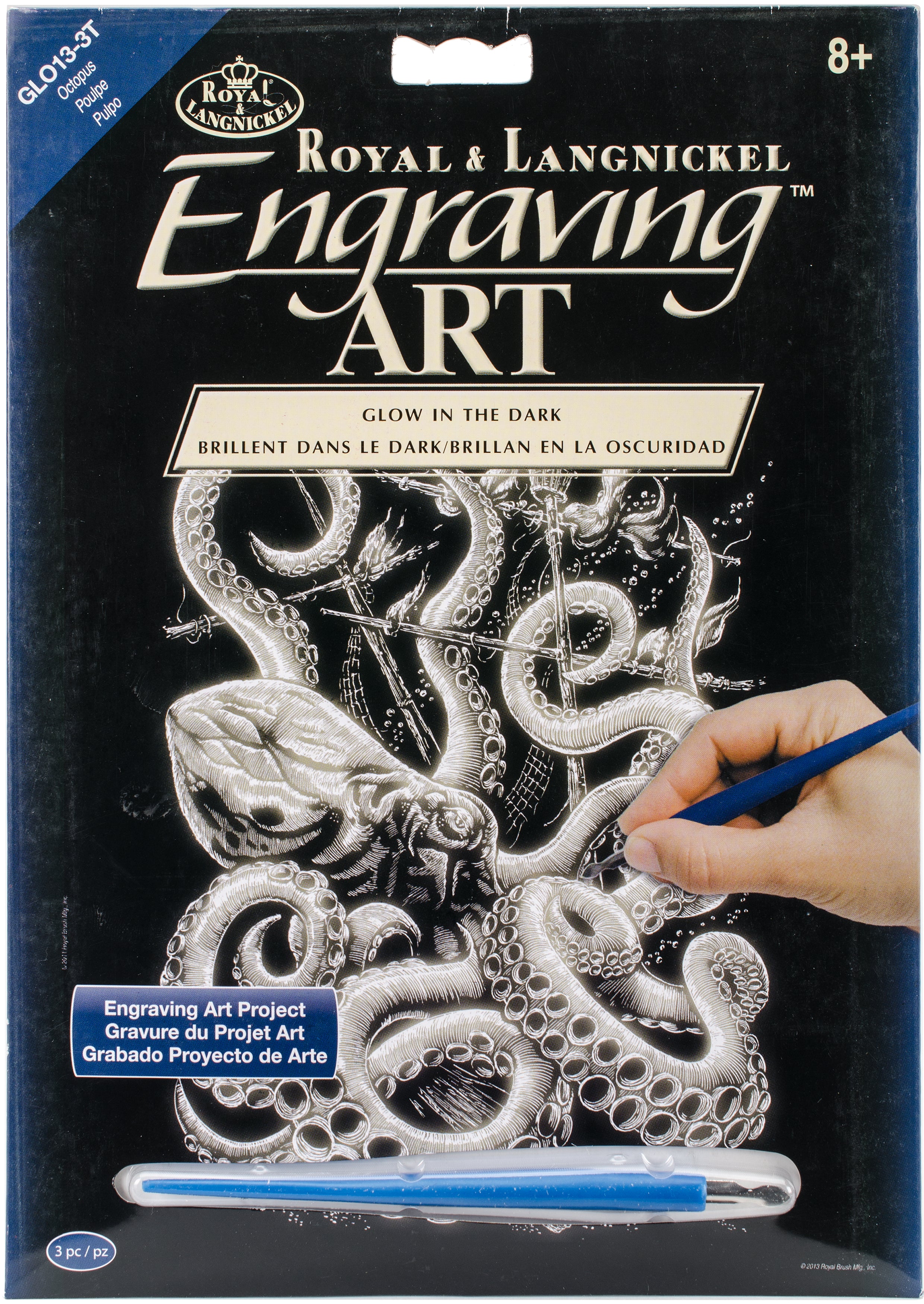 Glow In The Dark Foil Engraving Art Kit 8"X10" Octopus