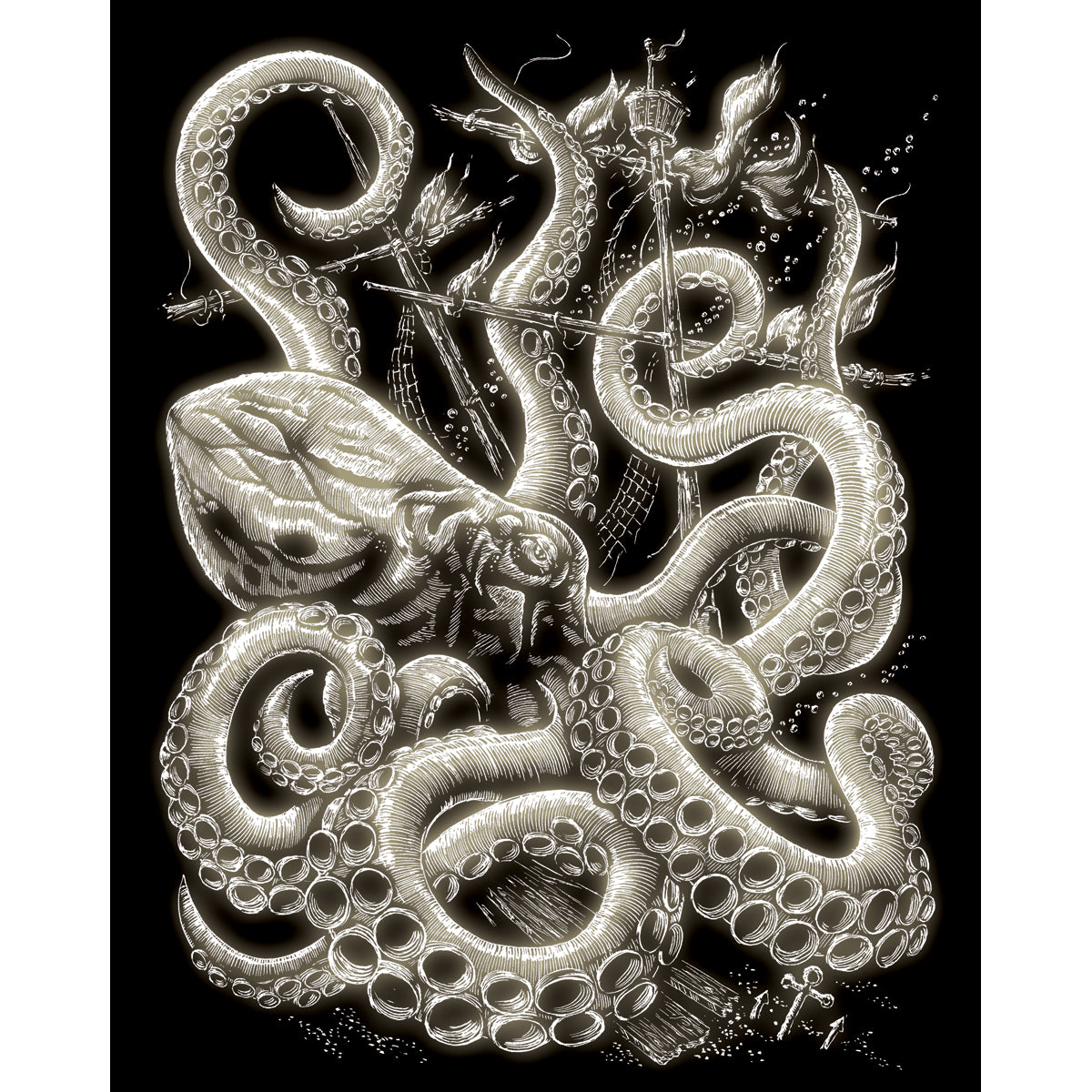 Glow In The Dark Foil Engraving Art Kit 8"X10" Octopus