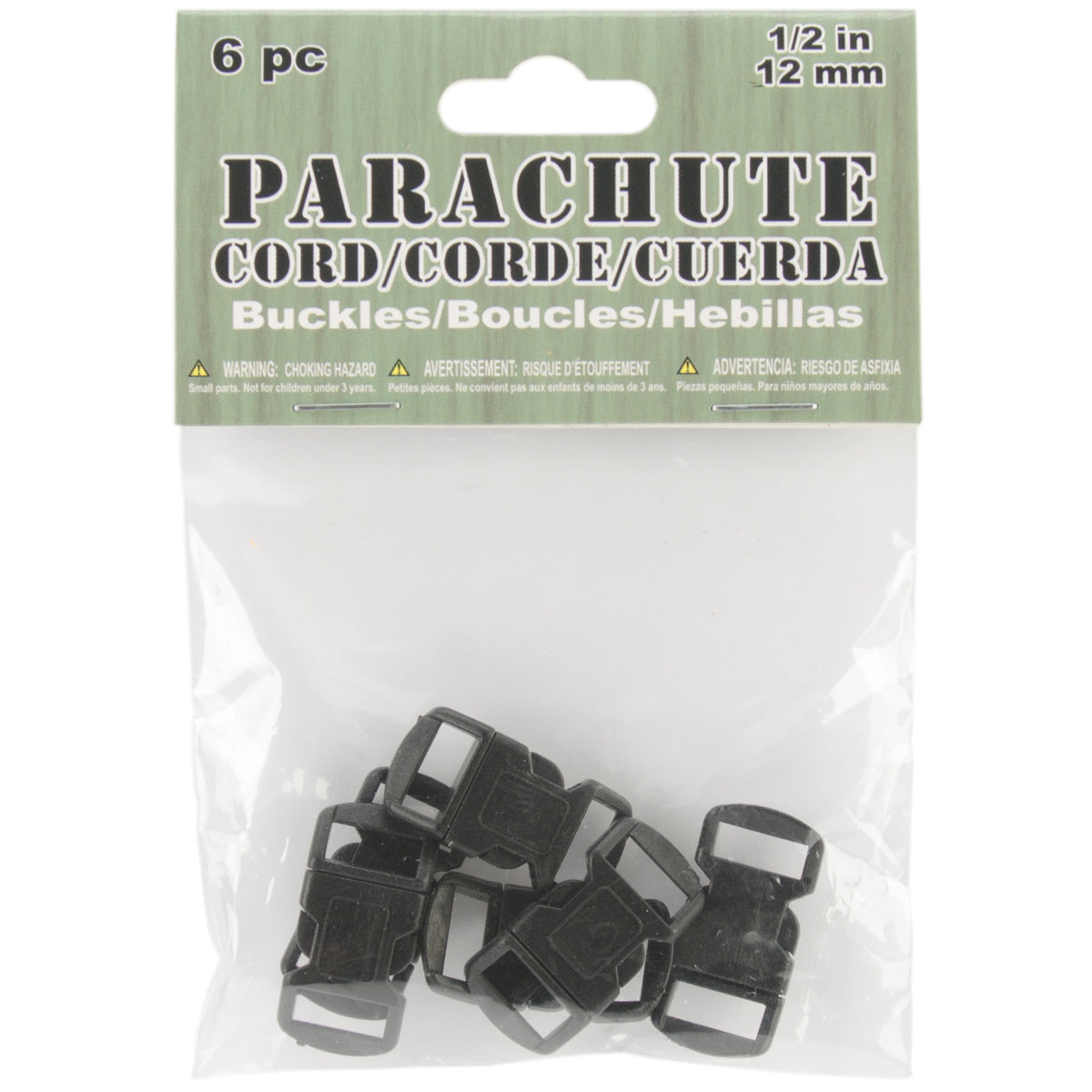 Parachute Cord Bracelet Buckles 12mm 6/Pkg Black