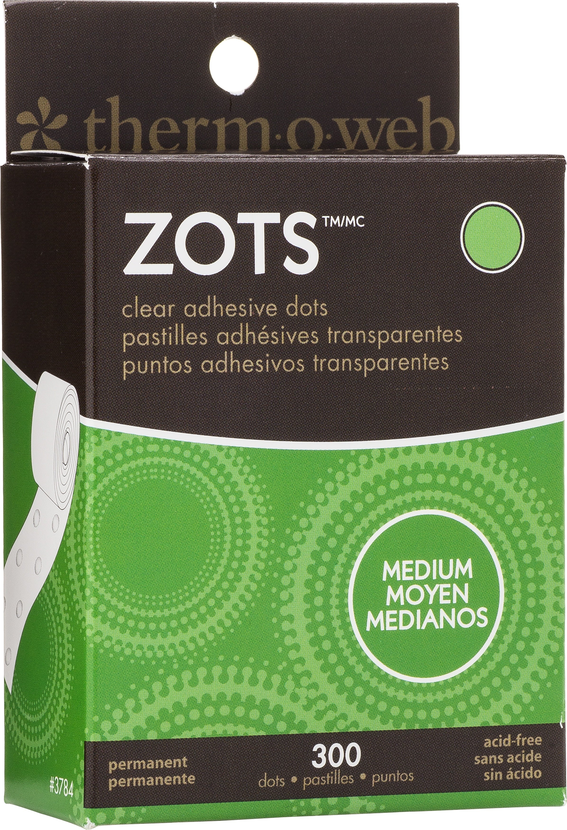 Zots Clear Adhesive Dots Medium 3/8"X1/64" Thick 300/Pkg