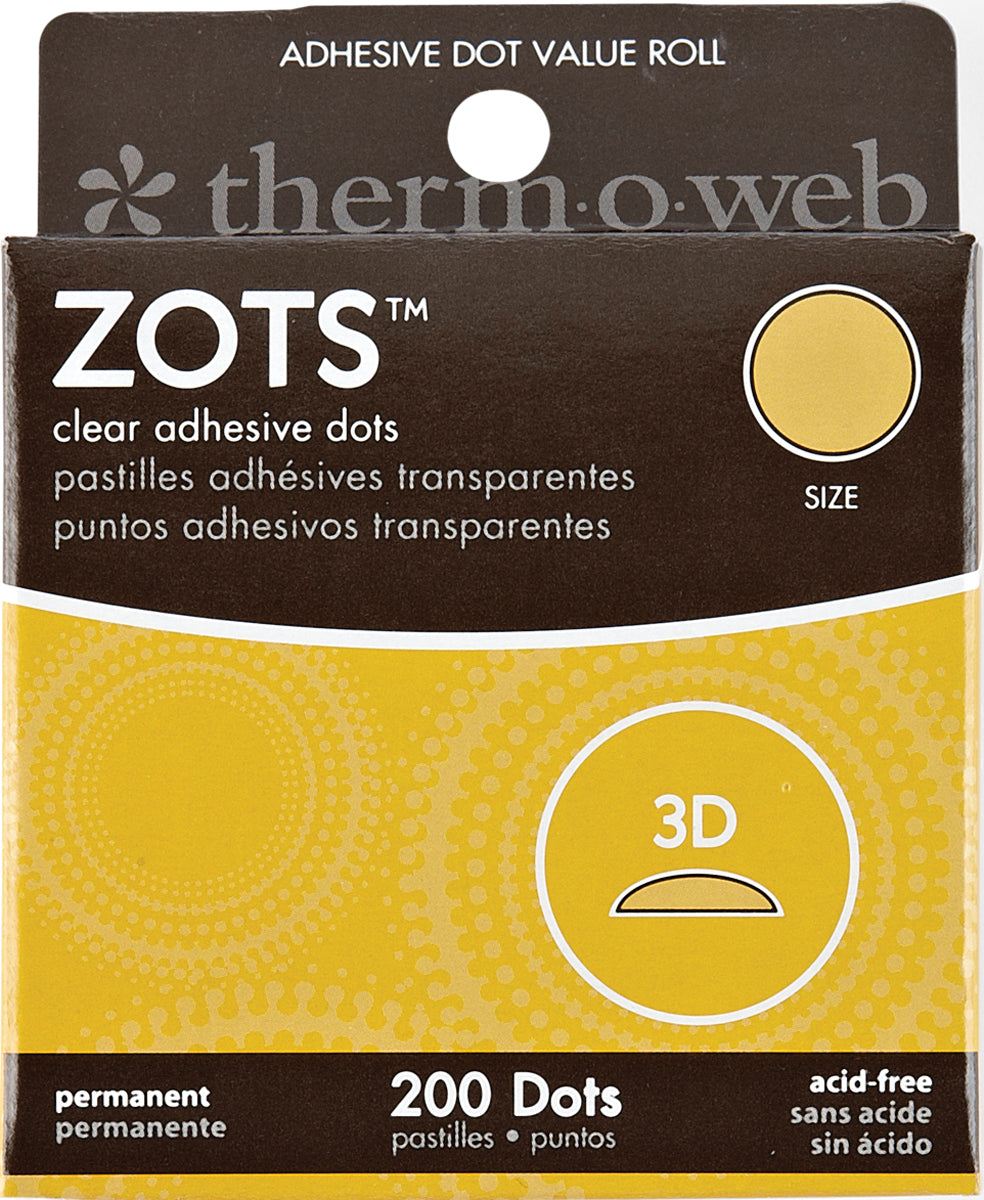 Zots Clear Adhesive Dots 3D 1/2"X1/8" Thick 200/Pkg