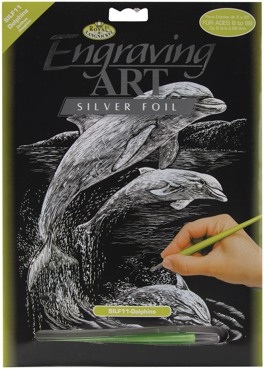 Silver Foil Engraving Art Kit 8"X10" Dolphins