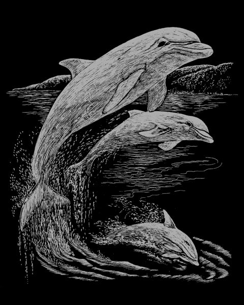 Silver Foil Engraving Art Kit 8"X10" Dolphins