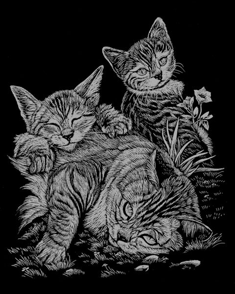 Silver Foil Engraving Art Kit 8"X10" Cat & Kittens