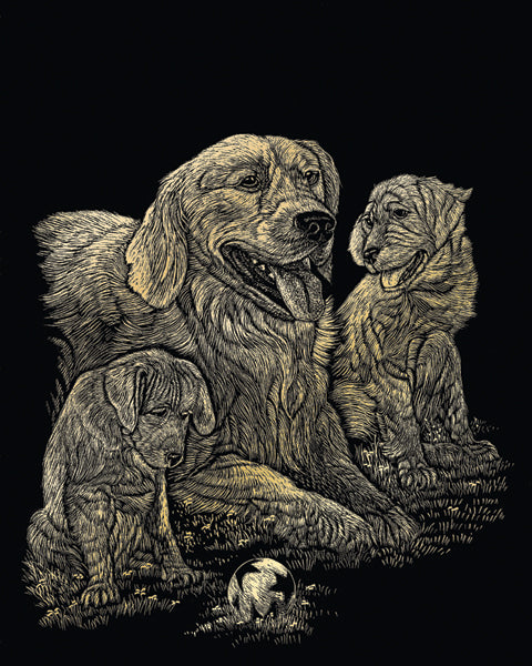 Gold Foil Engraving Art Kit 8"X10" Golden Retriever & Puppies