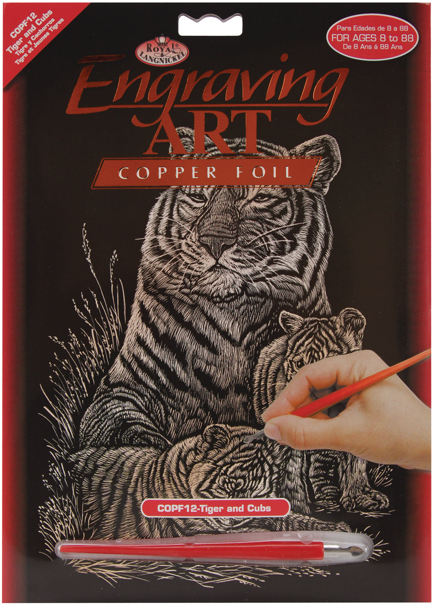 Copper Foil Engraving Art Kit 8"X10" Tiger & Cubs