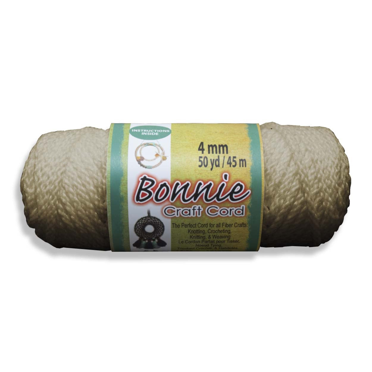 Bonnie Macrame Craft Cord 4mmX50yd Pearl (Beige)