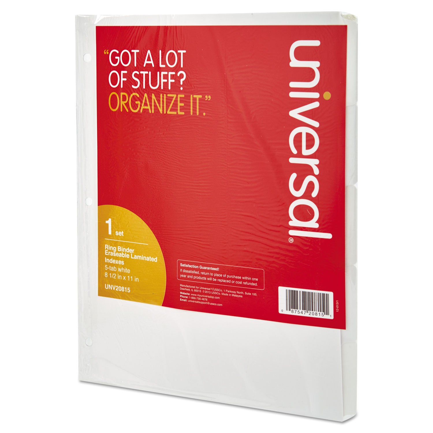 Universal® Write-On/Erasable Indexes w/White Tabs, 5-Tab, Letter, White