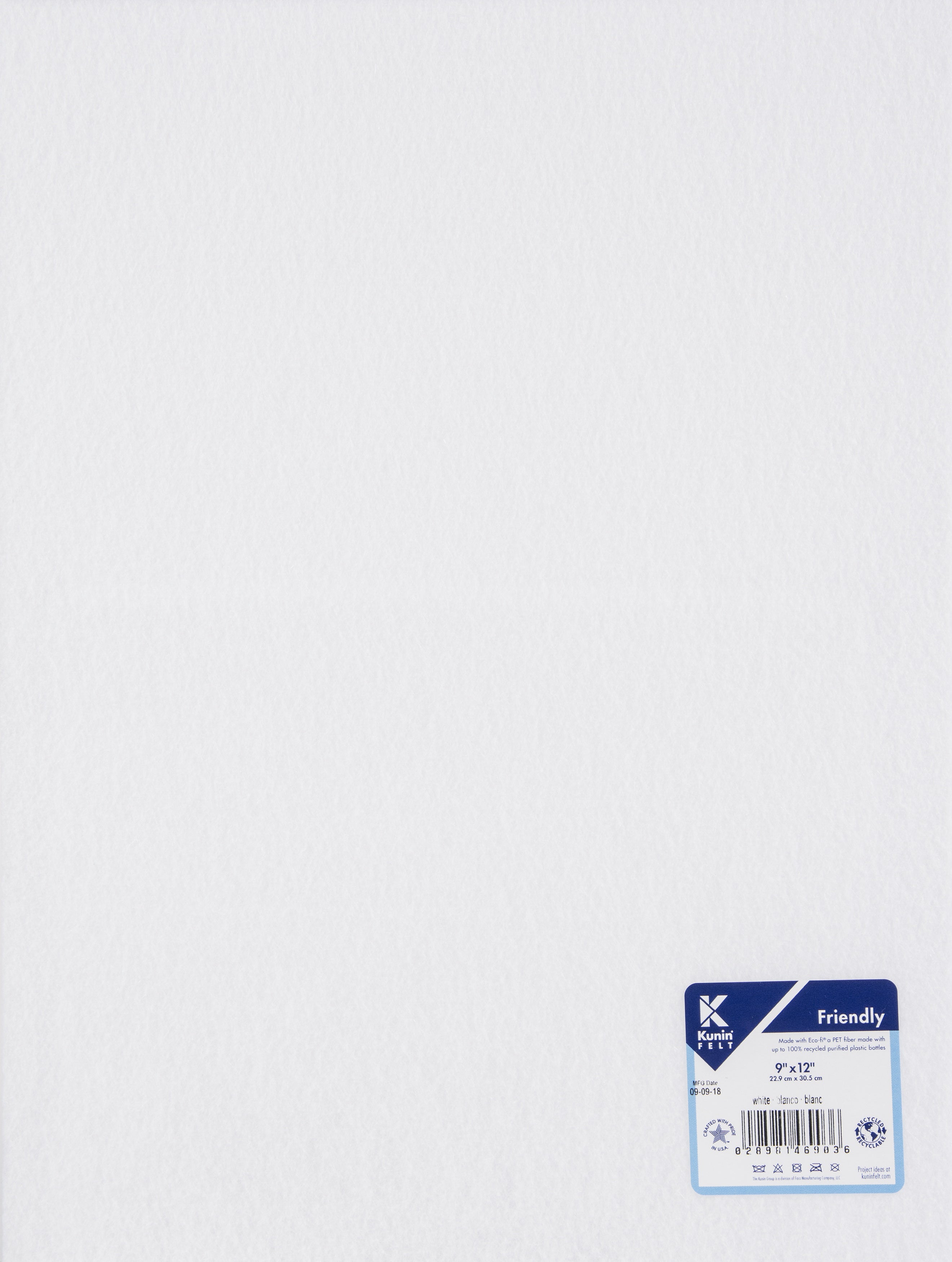 Stiffened Friendly Felt 9"X12" White