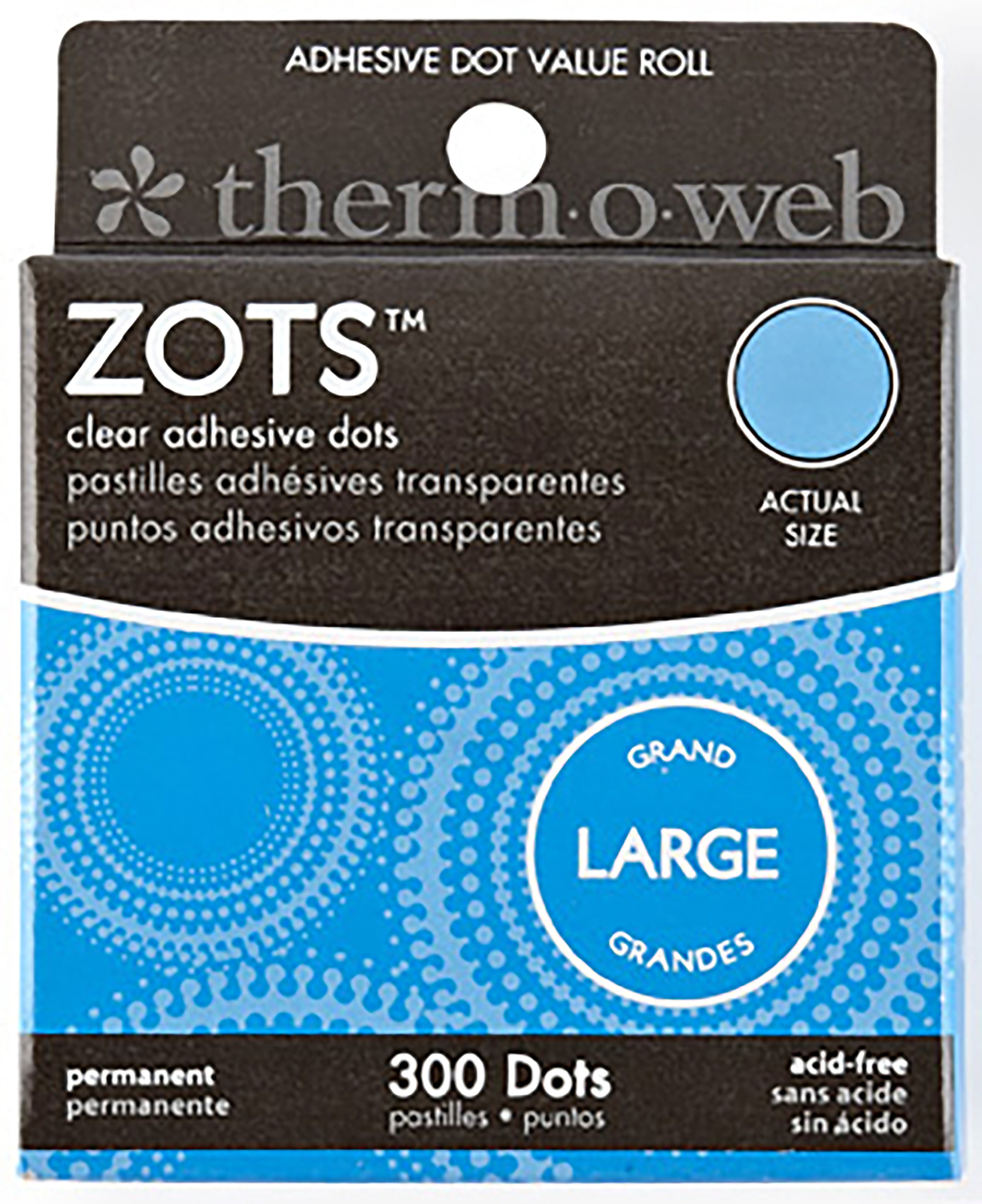 Zots Clear Adhesive Dots Large 1/2"X1/64" Thick 300/Pkg