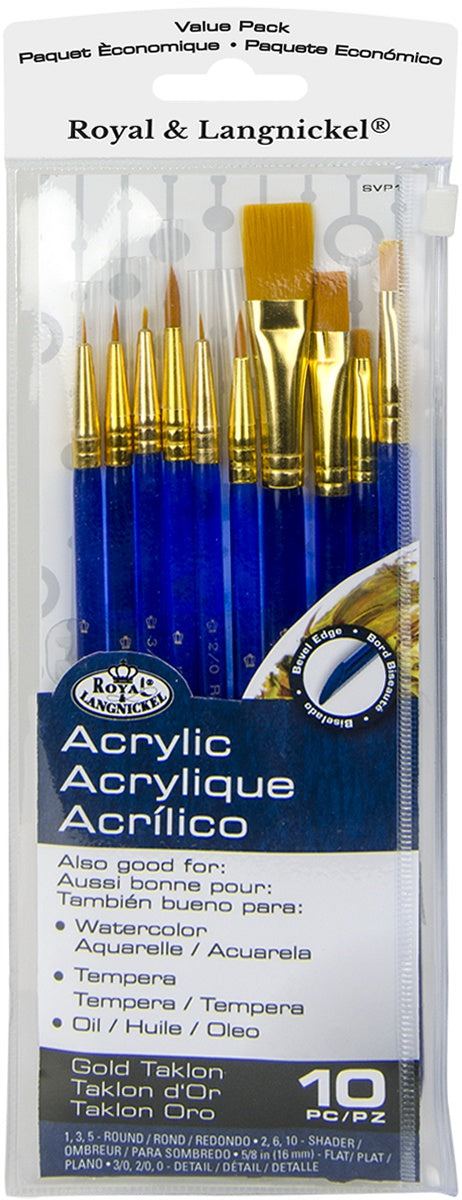 Gold Taklon Super Value Pack Brush Set 10/Pkg