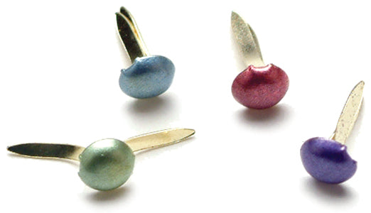 Mini Painted Metal Paper Fasteners 3mm 100/Pkg Round - Pearl