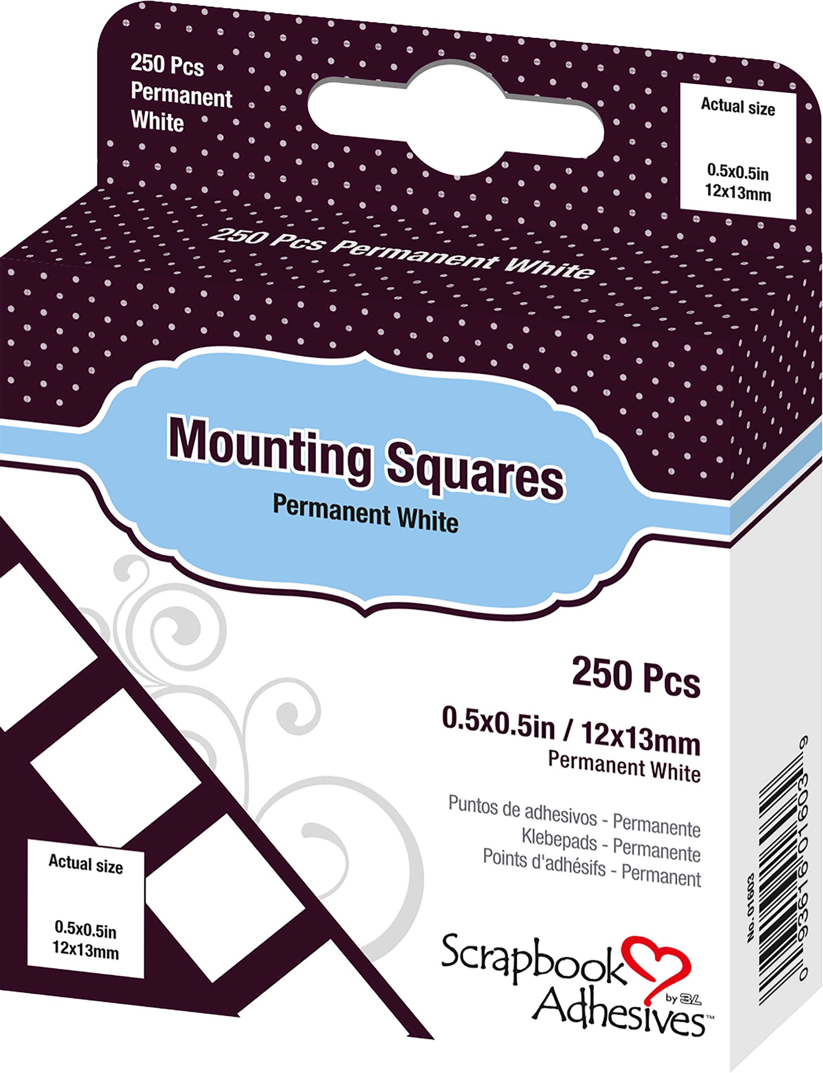 Scrapbook Adhesives Mounting Squares 250/Pkg Permanent, White, .5"X.5"