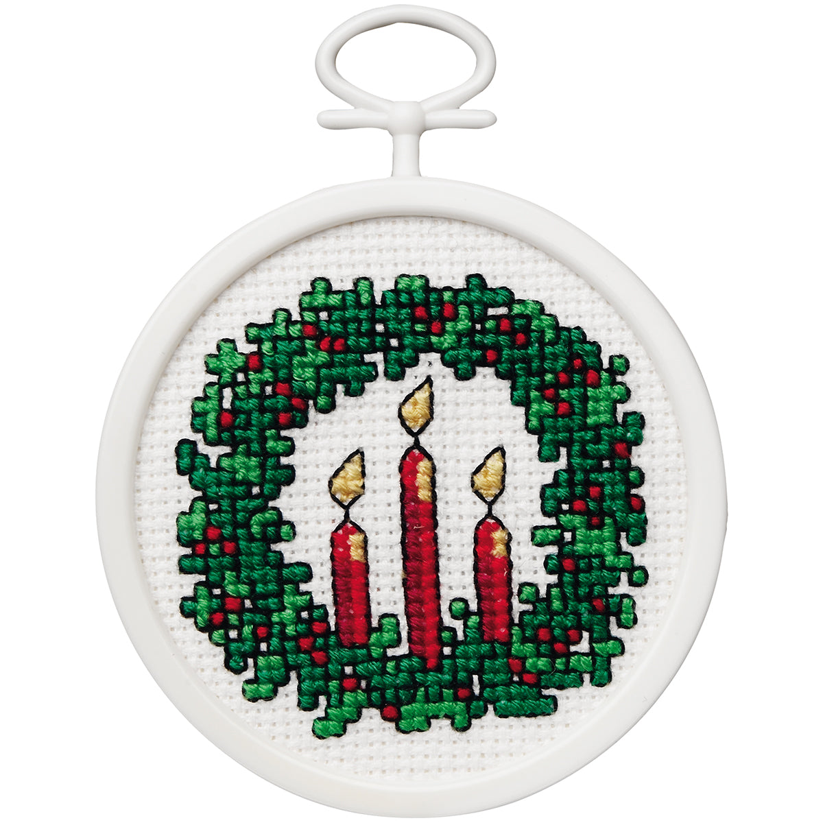 Holiday Wreath Mini Counted Cross Stitch Kit 2.5" Round 18 Count