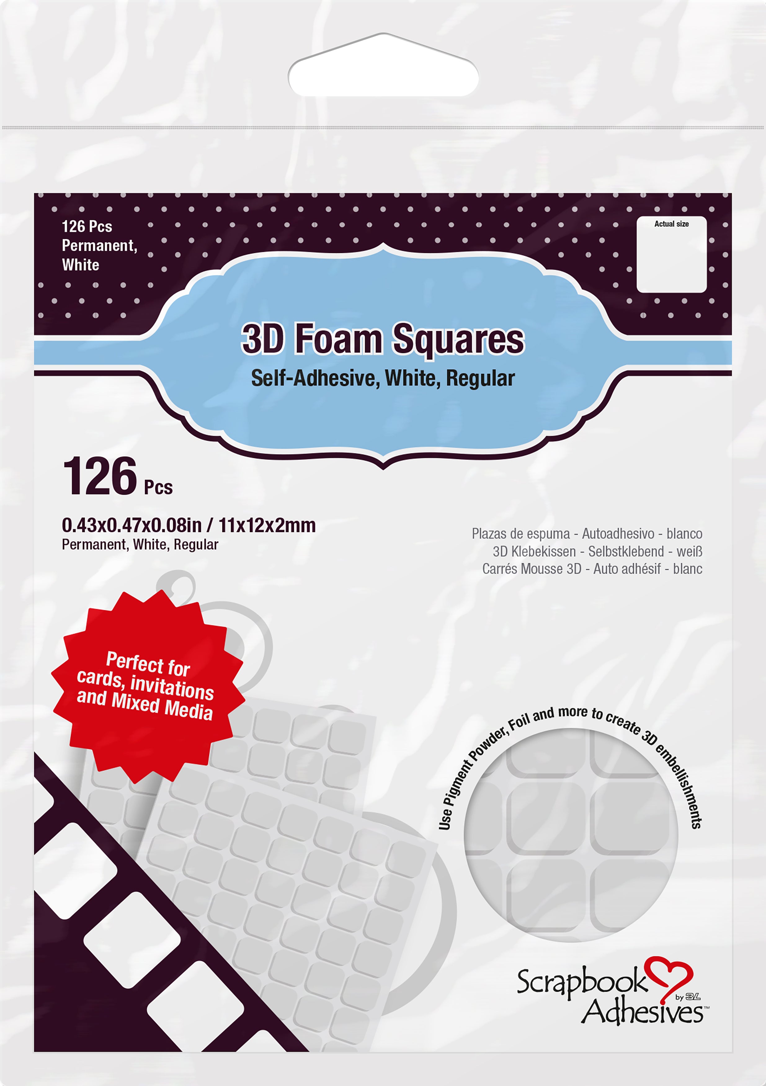 Scrapbook Adhesives 3D Self-Adhesive Foam Squares 126/Pkg White, .5"X.5"