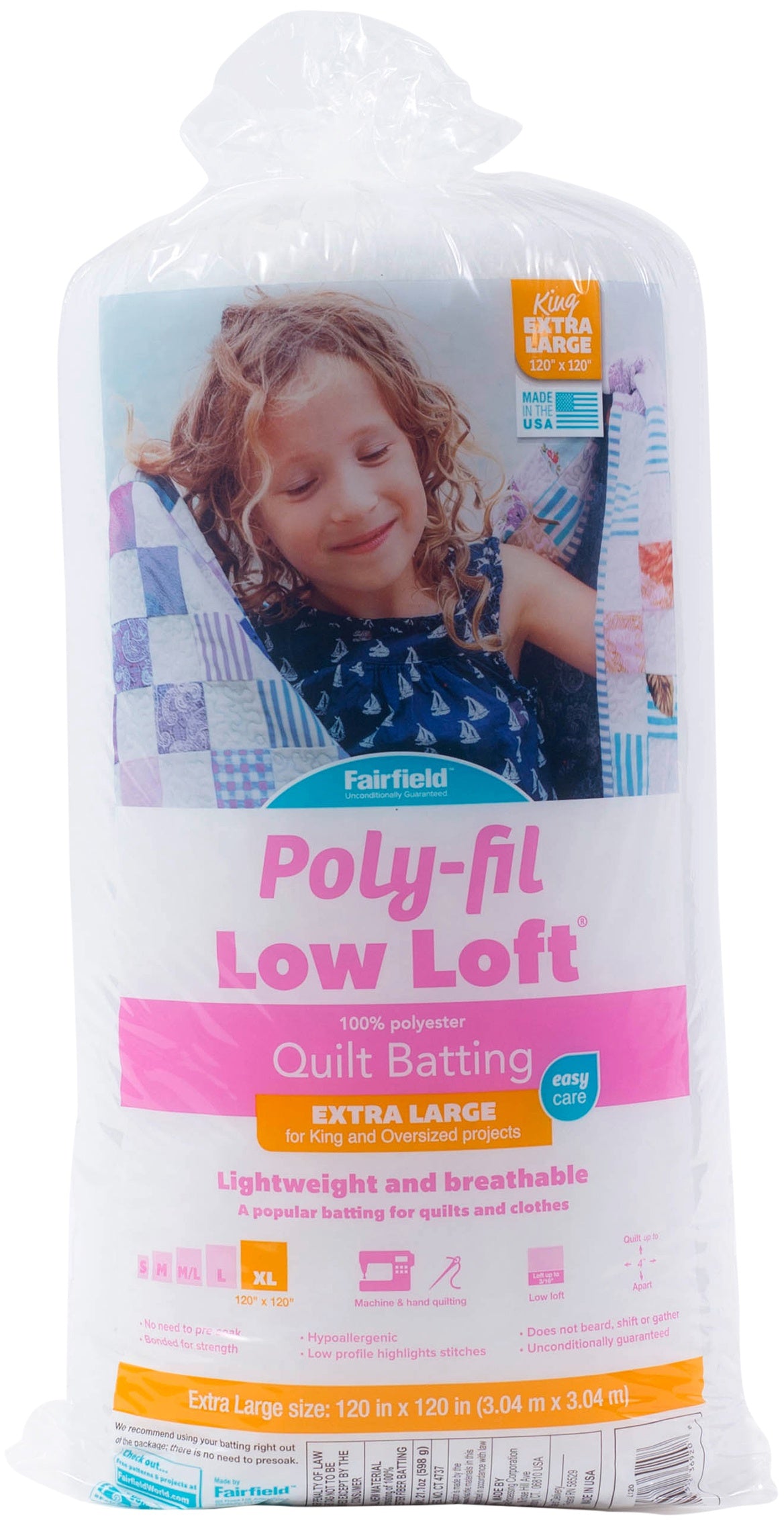 Low-Loft Bonded Polyester Batting Large King Size 120"X120" FOB: MI