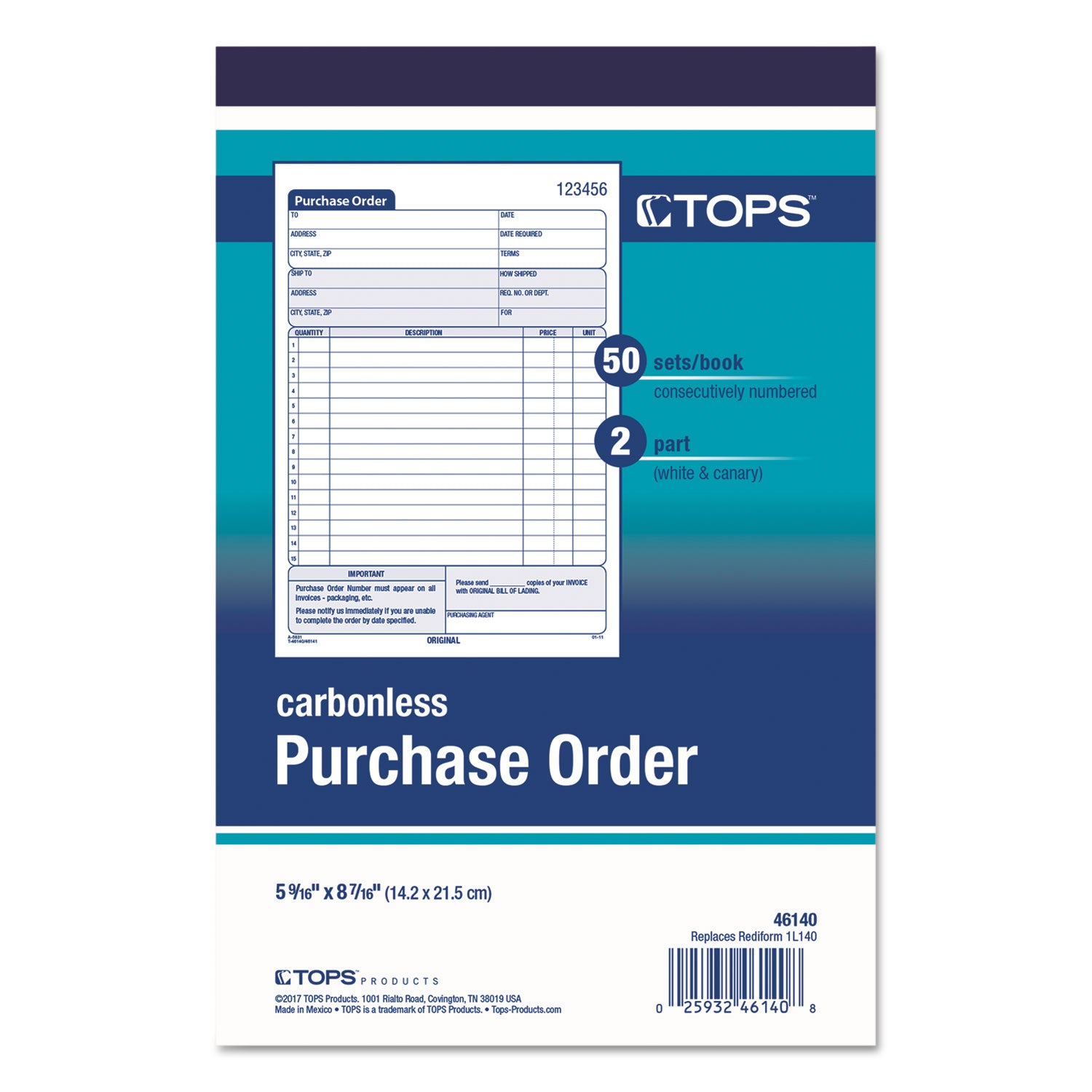 TOPS™ Purchase Order Book, 5 9/16 x 8 7/16, Two-Part Carbonless, 50 Sets/Book