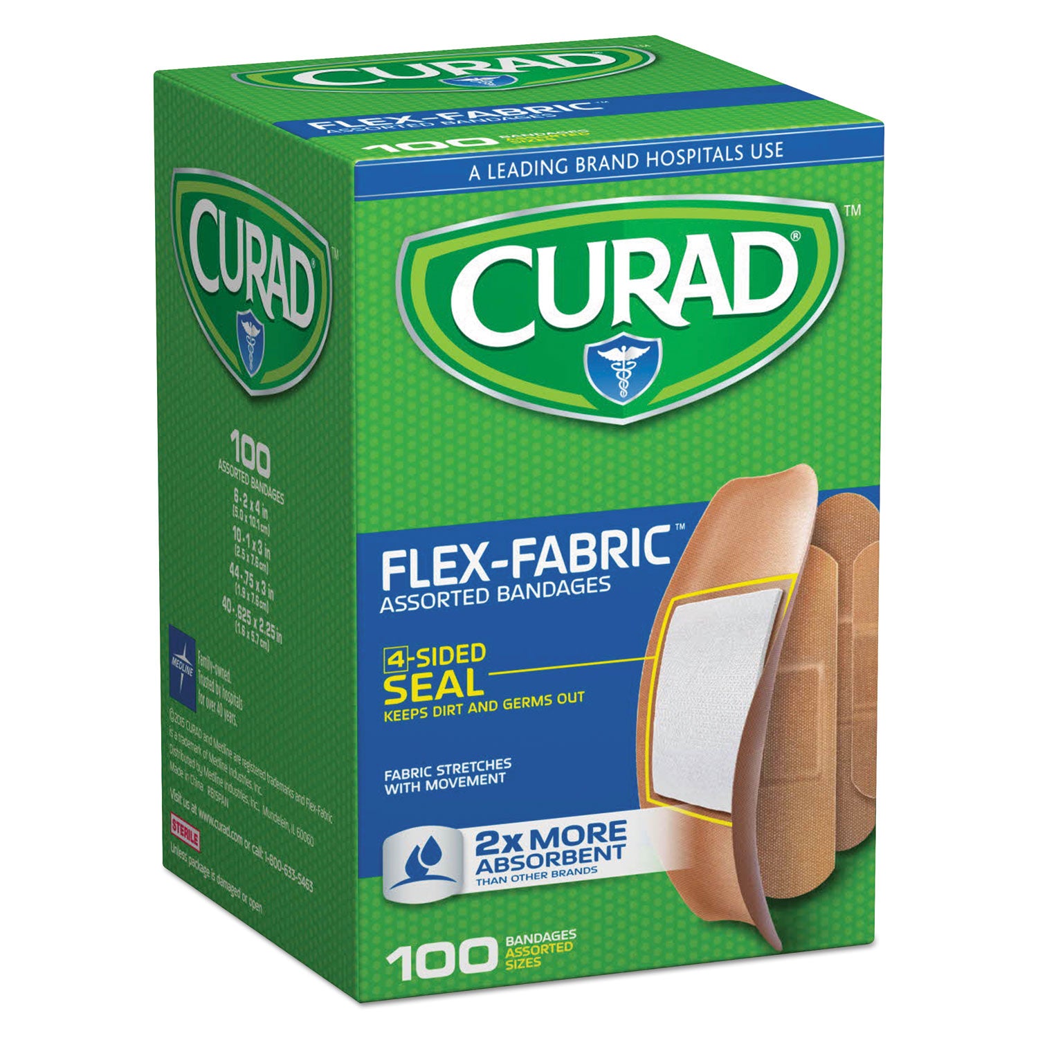 Curad® Flex Fabric Bandages, Assorted Sizes, 100 per Box