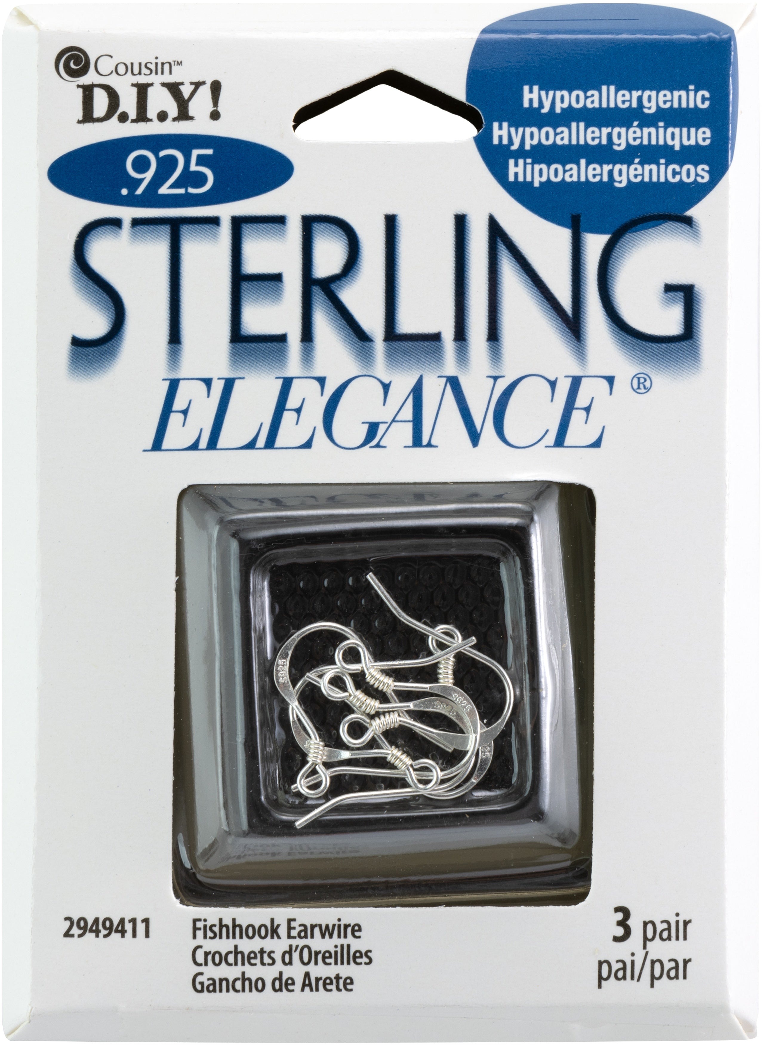 Sterling Elegance Genuine 925 Silver Beads & Findings Fishhook Earrings 6/Pkg