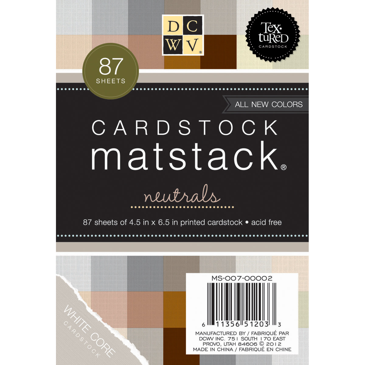 DCWV Mat Stack 4.5"X6.5" 87/Pkg Neutrals, White Core, 29 Colors/3 Each