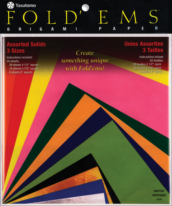 Fold 'Ems Solid Origami Paper 55/Pkg Assorted Colors & Sizes