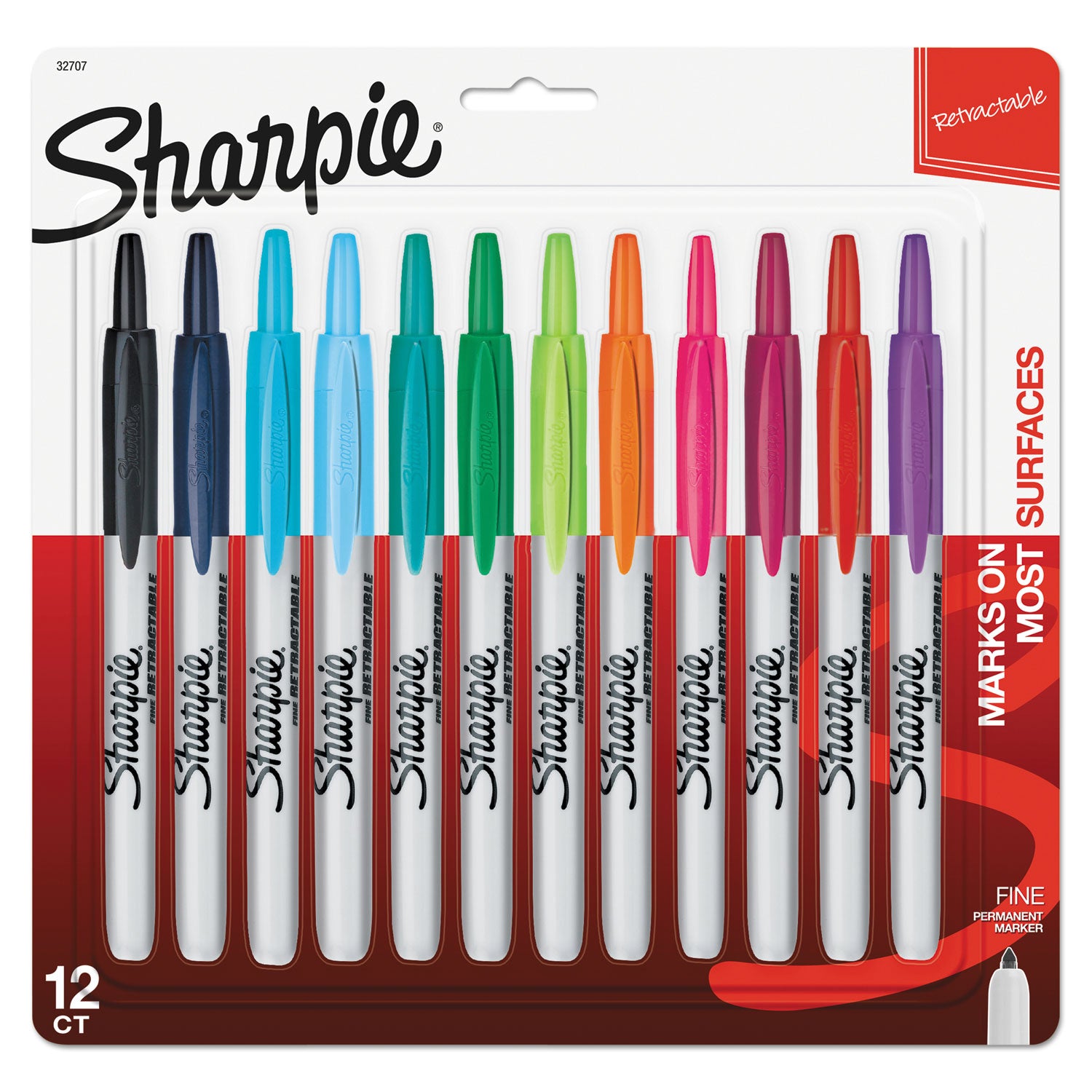 Sharpie® Retractable Permanent Markers, Fine Point, Asstd., 12/Set