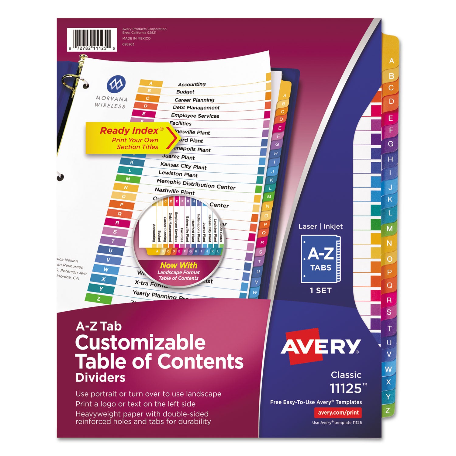 Avery® Ready Index Customizable Table of Contents Multicolor Dividers, 26-Tab, Letter