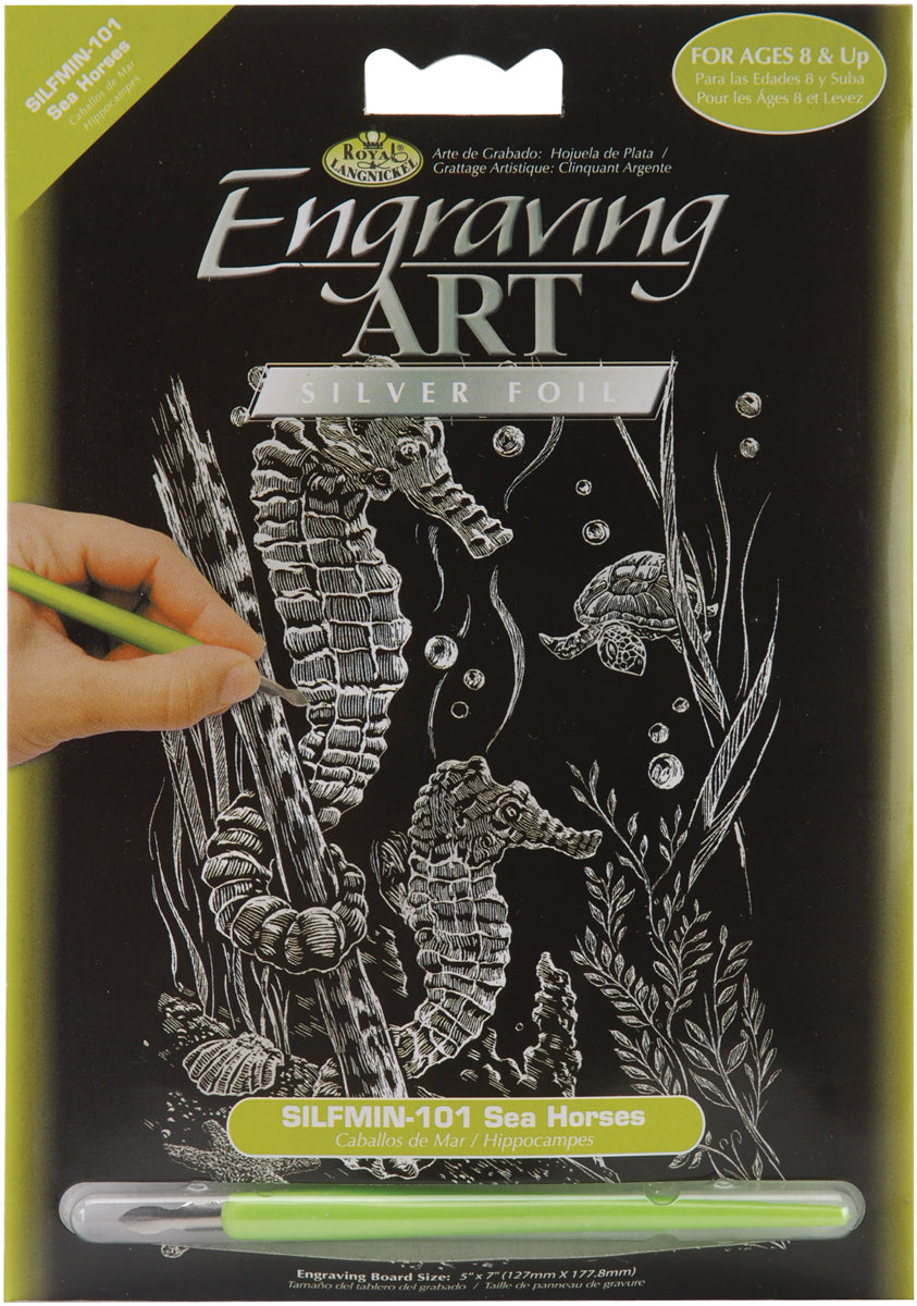 Silver Foil Engraving Art Mini Kit 5"X7" Sea Horses