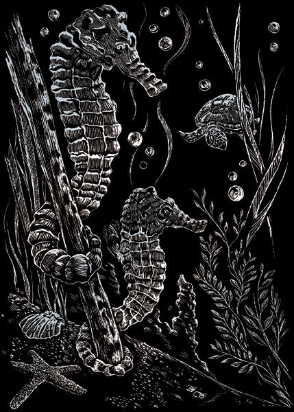 Silver Foil Engraving Art Mini Kit 5"X7" Sea Horses