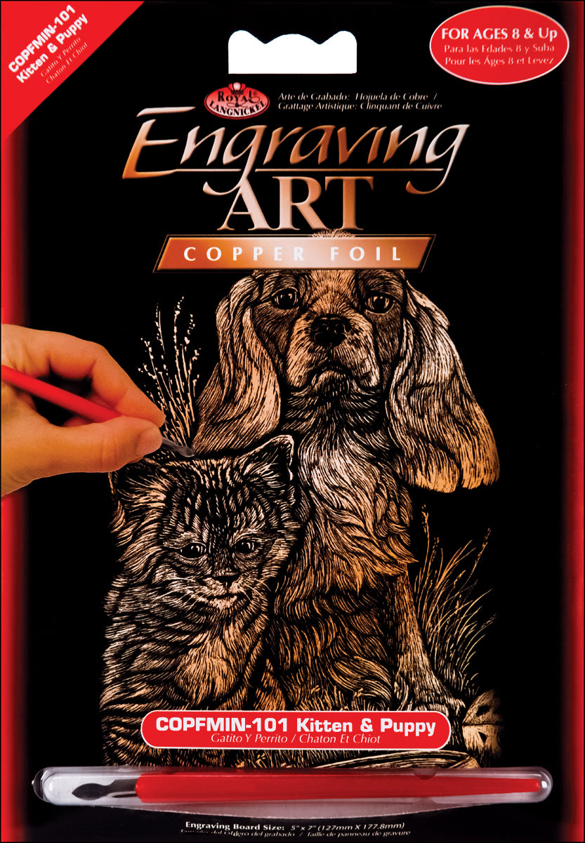 Copper Foil Engraving Art Mini Kit 5"X7" Kitten & Puppy