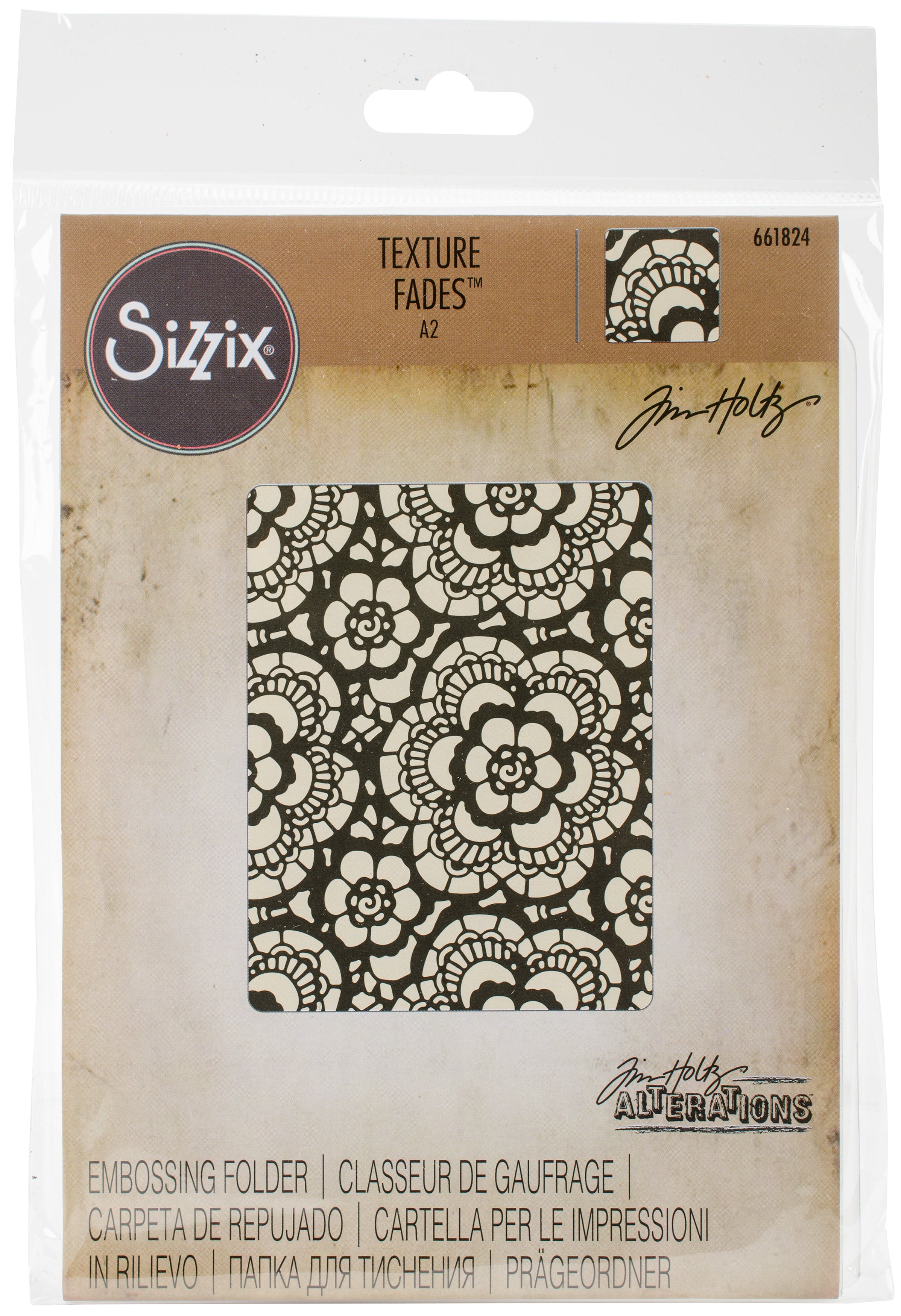 Sizzix Texture Fades Embossing Folder Lace By Tim Holtz