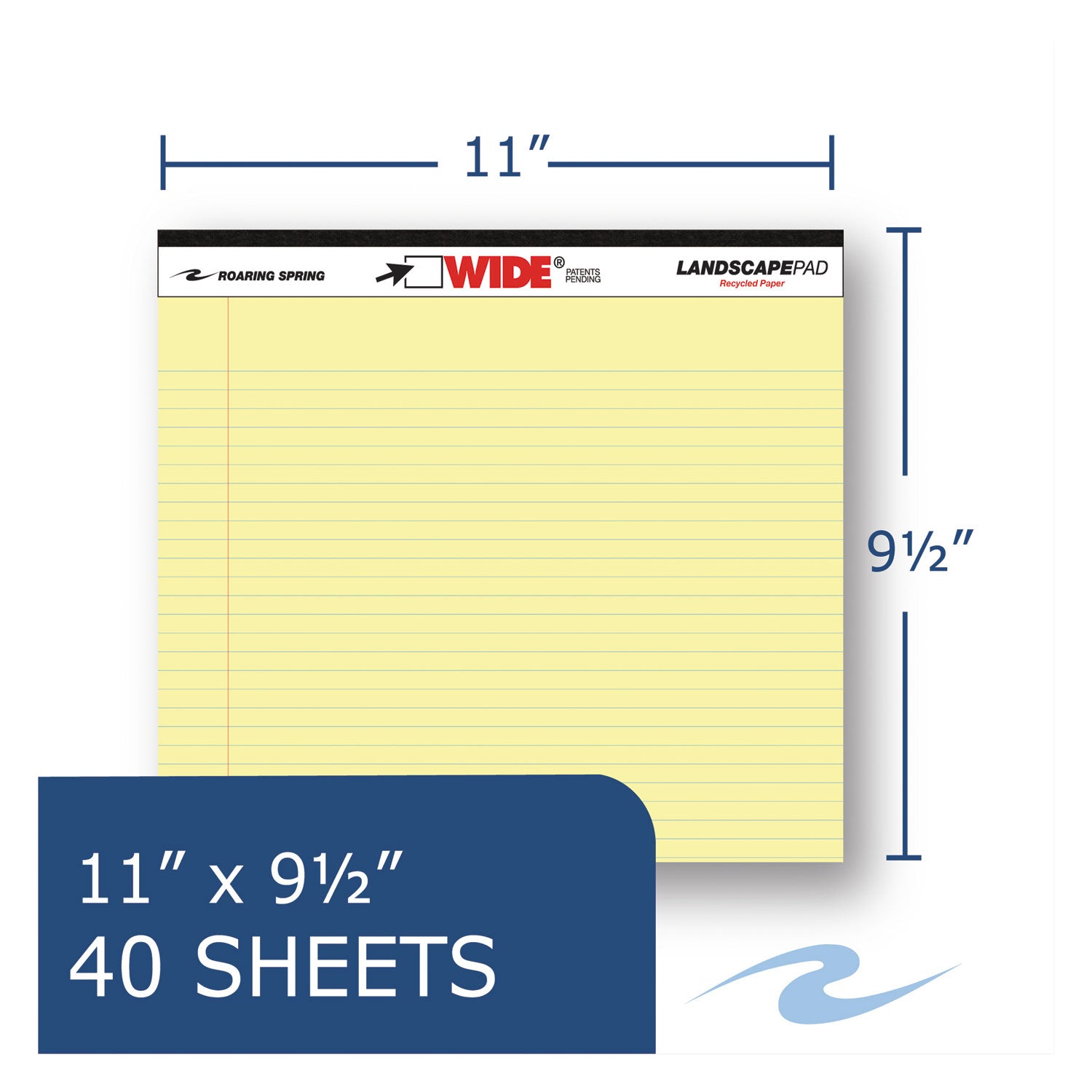 Roaring Spring® WIDE Landscape Format Writing Pad, College Ruled, 11 x 9 1/2, Canary, 40 Sheets