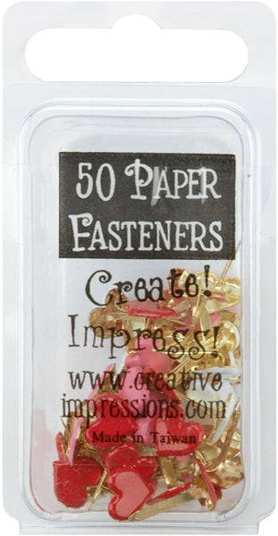 Painted Metal Paper Fasteners 50/Pkg Hearts - Red, White & Pink