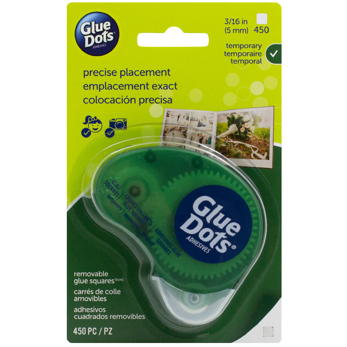 Glue Dots Non-Refillable Runner Removable Squares .1875" 450/Pkg